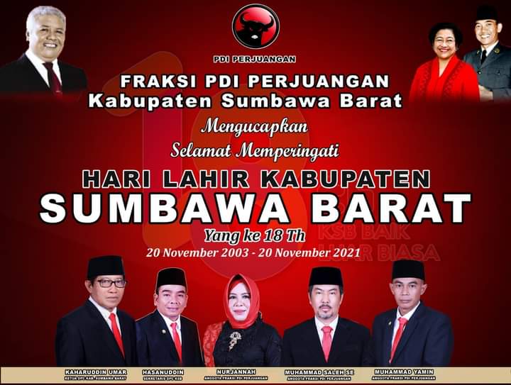 Iklan Layanan Fraksi PDI Perjuangan DPRD Kabupaten Sumbawa Barat MENGUCAPKAN ” Selamat Hari Lahir Kabupaten Sumbawa Barat Ke-18 “