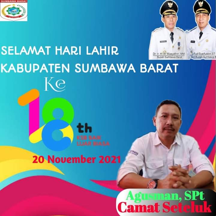 Iklan Layanan / Pimpinan dan Staf Kantor Kecamatan Seteluk Mengucapkan ” Selamat Harlah KSB Ke-18 “