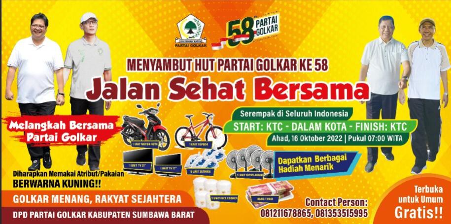 Ayo Rebut Sepeda Motor…!!, DPD Partai Golkar KSB Akan Gelar Jalan Sehat Nasional