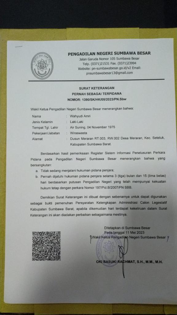 Pemberitahuan dan Permakluman ( Pernah Dihukum Sebagai Pidana ) Kepada Publik